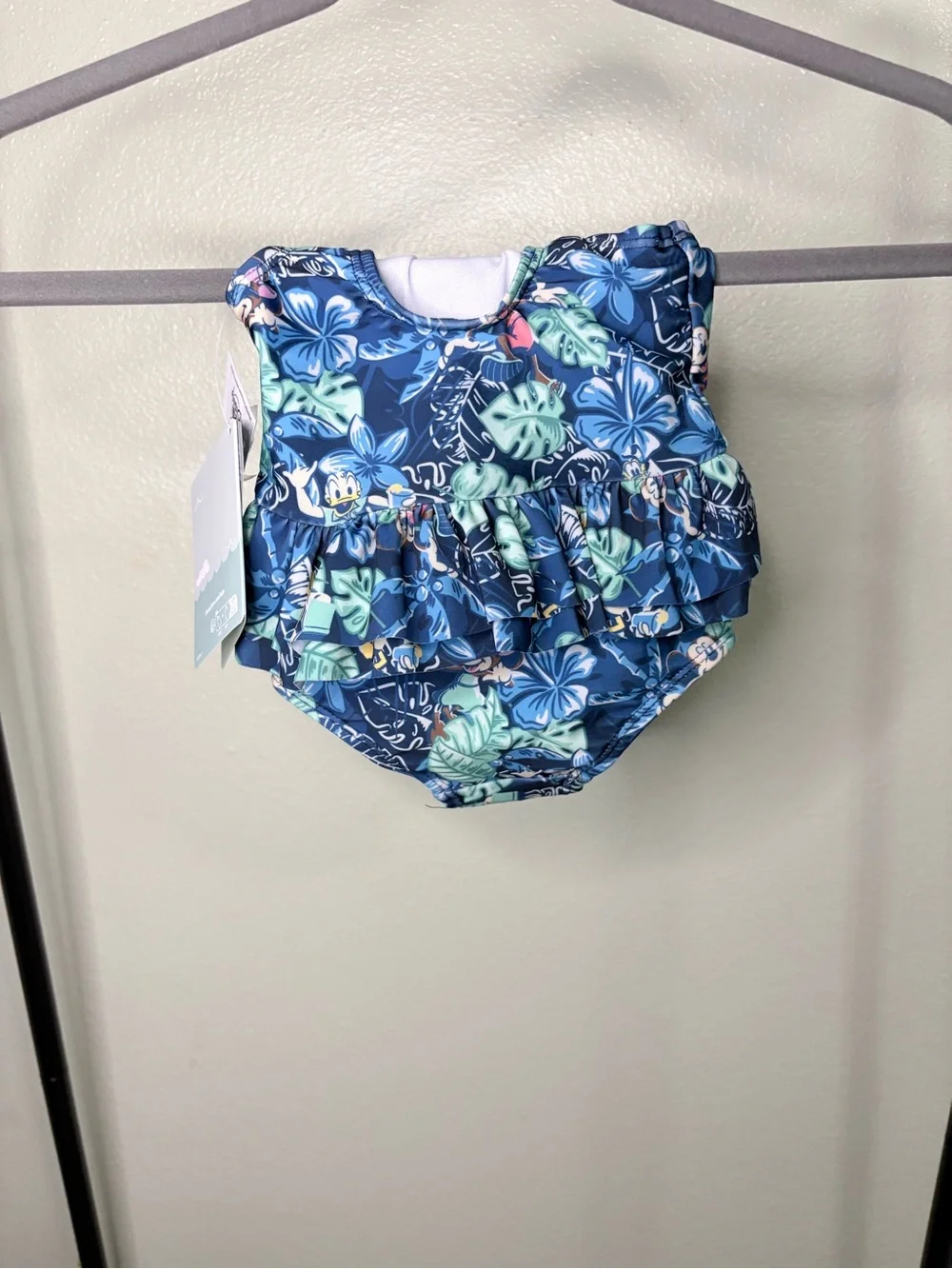 NWT Disney Baby Mickey Mouse Blue Tropical Floral Tiered Ruffle Swimsuit Size 0-